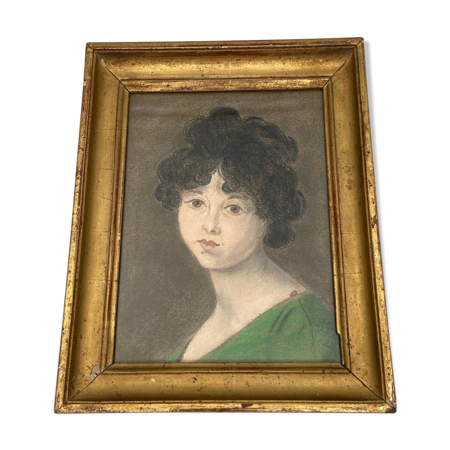 Pastel portrait young girl on paper XXth frame XlXeme