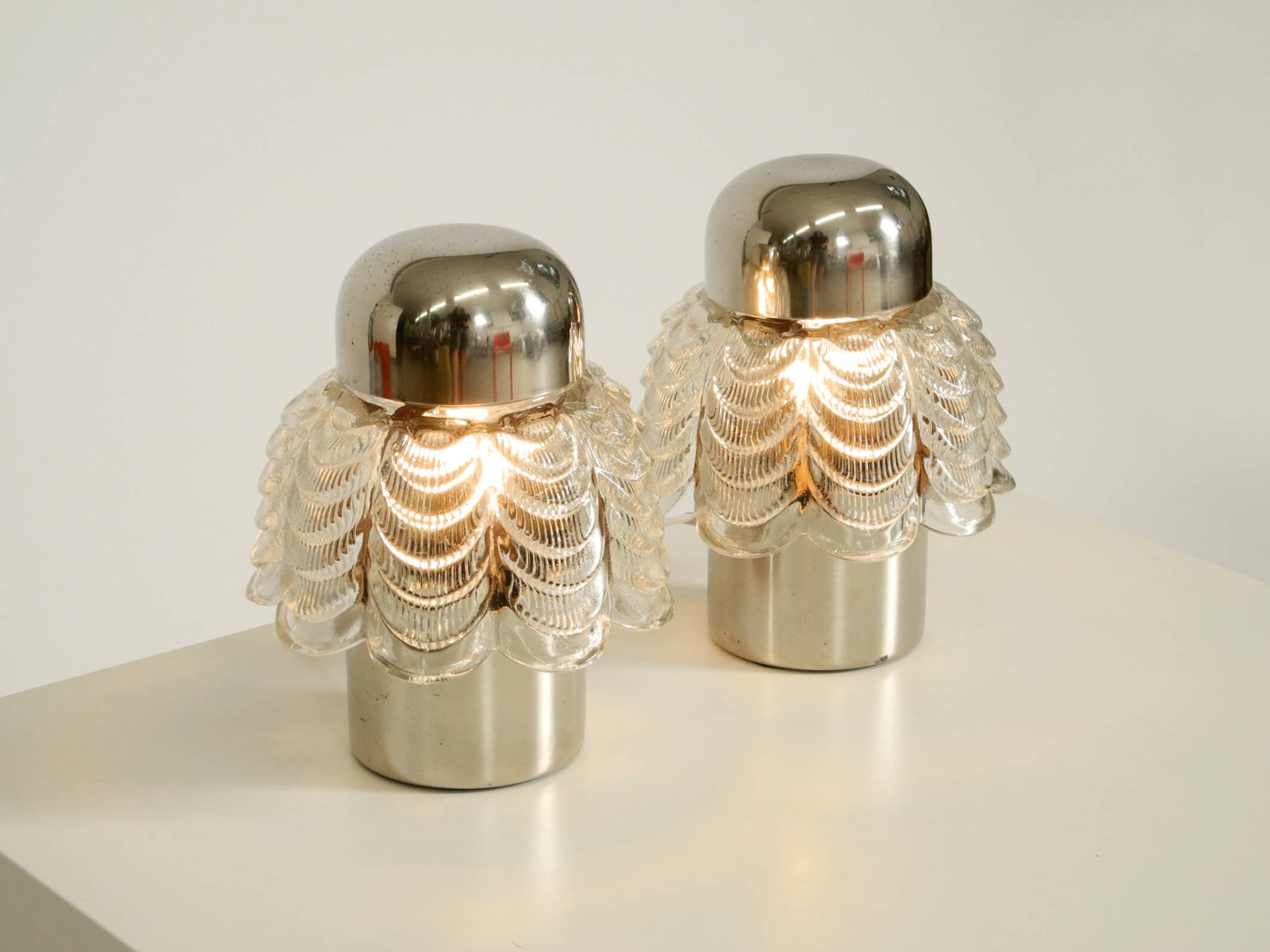 Two large, rare 1960s metal and glass table lamps by VEB Narva Leuchtenbau