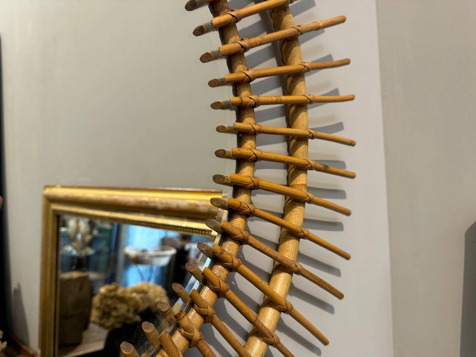 Vintage rattan sun mirror