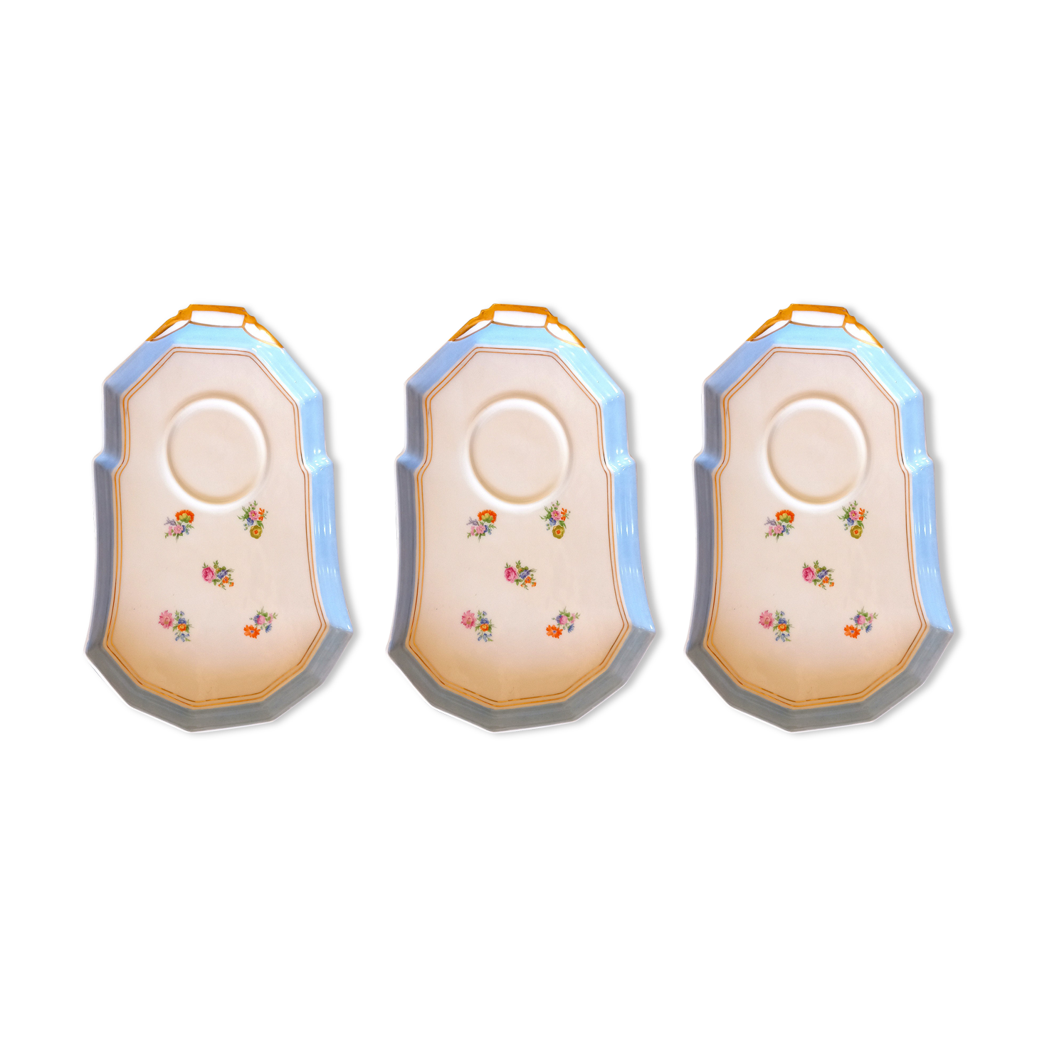 3 old saucers breakfast set porcelain limoges manufacture georges boyer xxth