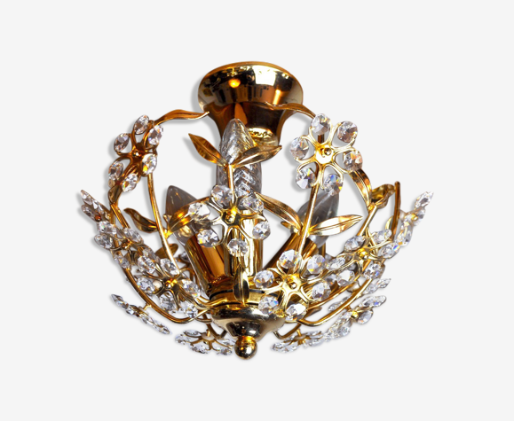 Floral ceiling lamp Oscar Torlasco for Stilkronen, Cut glass, Italy, 1980