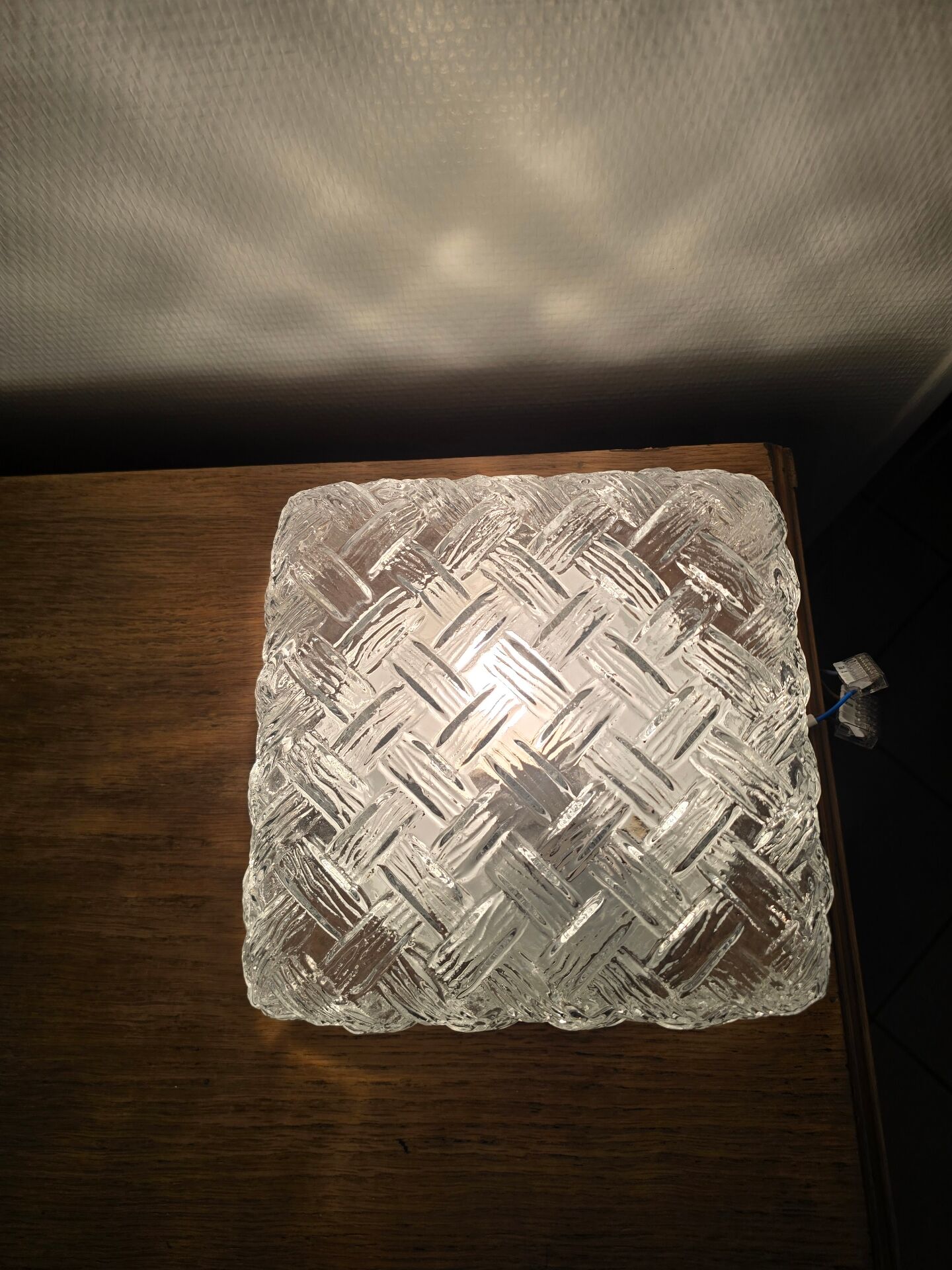 Vintage square ceiling light in woven moulded glass