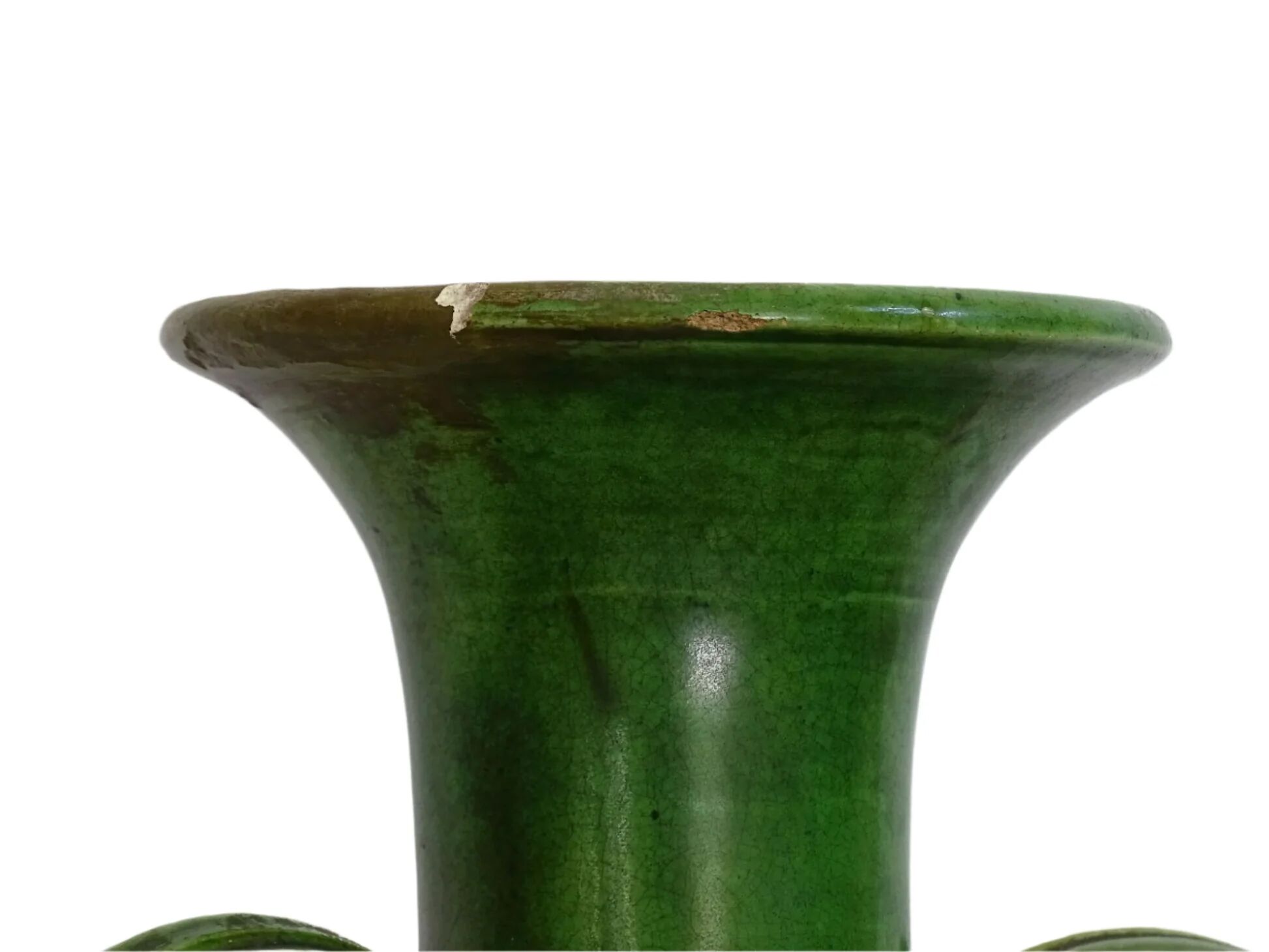 Vase ancien français en faïence de style Art nouveau à glaçure verte