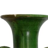 Vase ancien français en faïence de style Art nouveau à glaçure verte