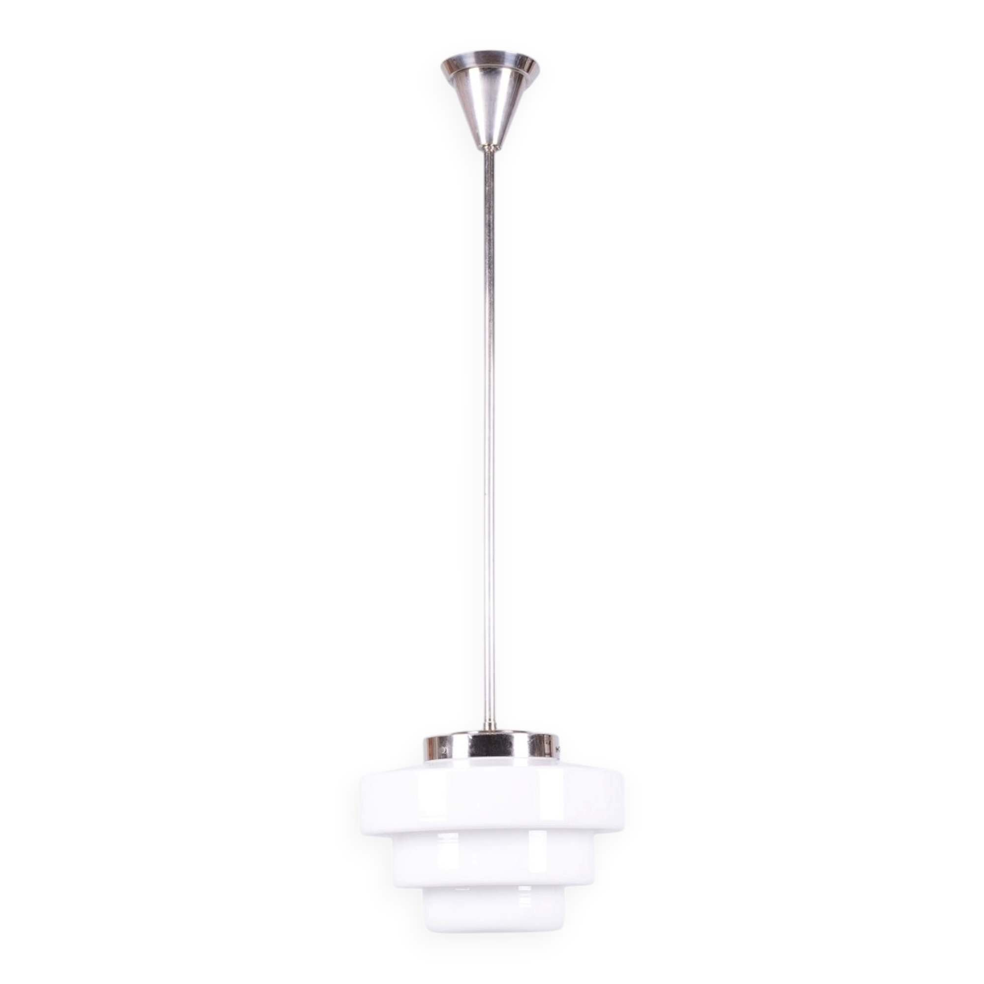 Art Deco Chandelier in Chrome-Plated Steel and Opaline Glass, Czech, 1920s