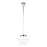 Chandelier Art Déco en acier chromé et verre opalin, tchèque, années 1920