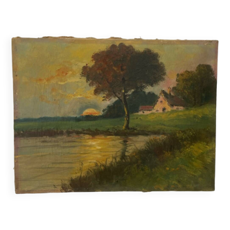 Oil on canvas impressionist landscape