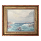 Huile de paysage marin vintage sur carton, signée par Karl Gustav Holmberg 1960