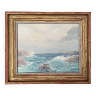 Huile de paysage marin vintage sur carton, signée par Karl Gustav Holmberg 1960