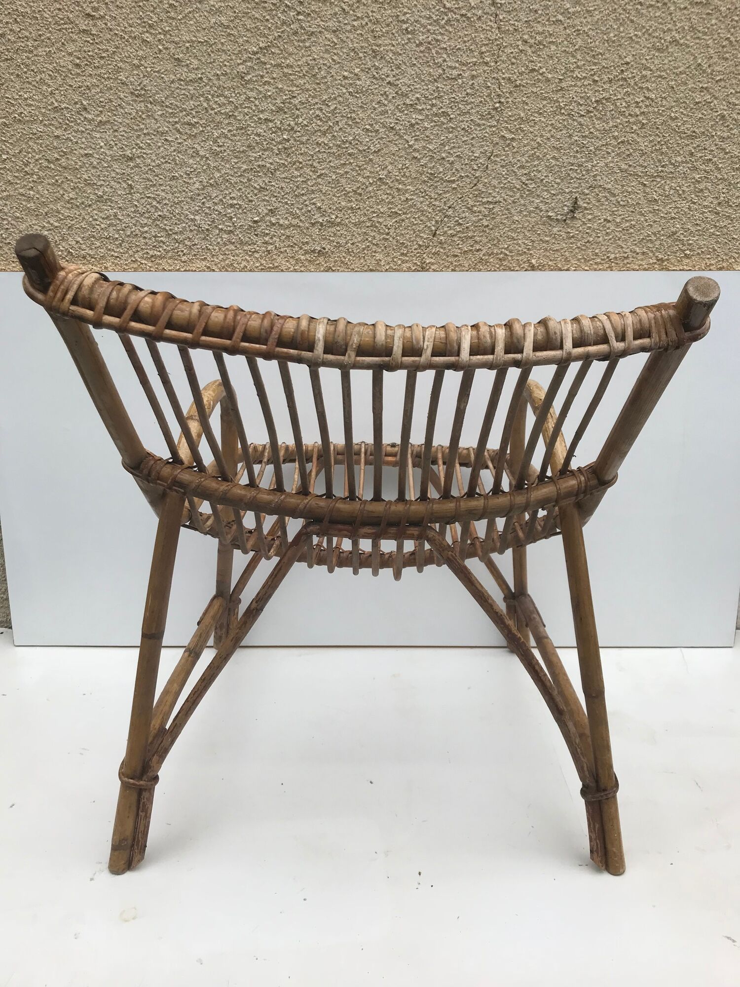 Pair old armchair in rattan curve base years 60 vintage x 2