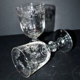 Saint-Louis set of 2 wine glasses – acid-etched floral rocaille decoration 1920 H13