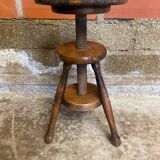 Antique Painter's Stool with Screw, Dark Wood, Turned Tripod Legs, Wine Colour