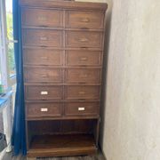 Antique tradesman's cabinet with 12 flap drawers + oak niche - 1930s