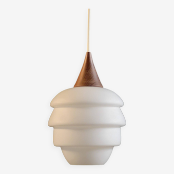 Teak & opaline pendant light by Philips 1960