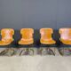 Vintage brass and cognac leather dining chairs by Willy Rizzo for Cidue set of 4