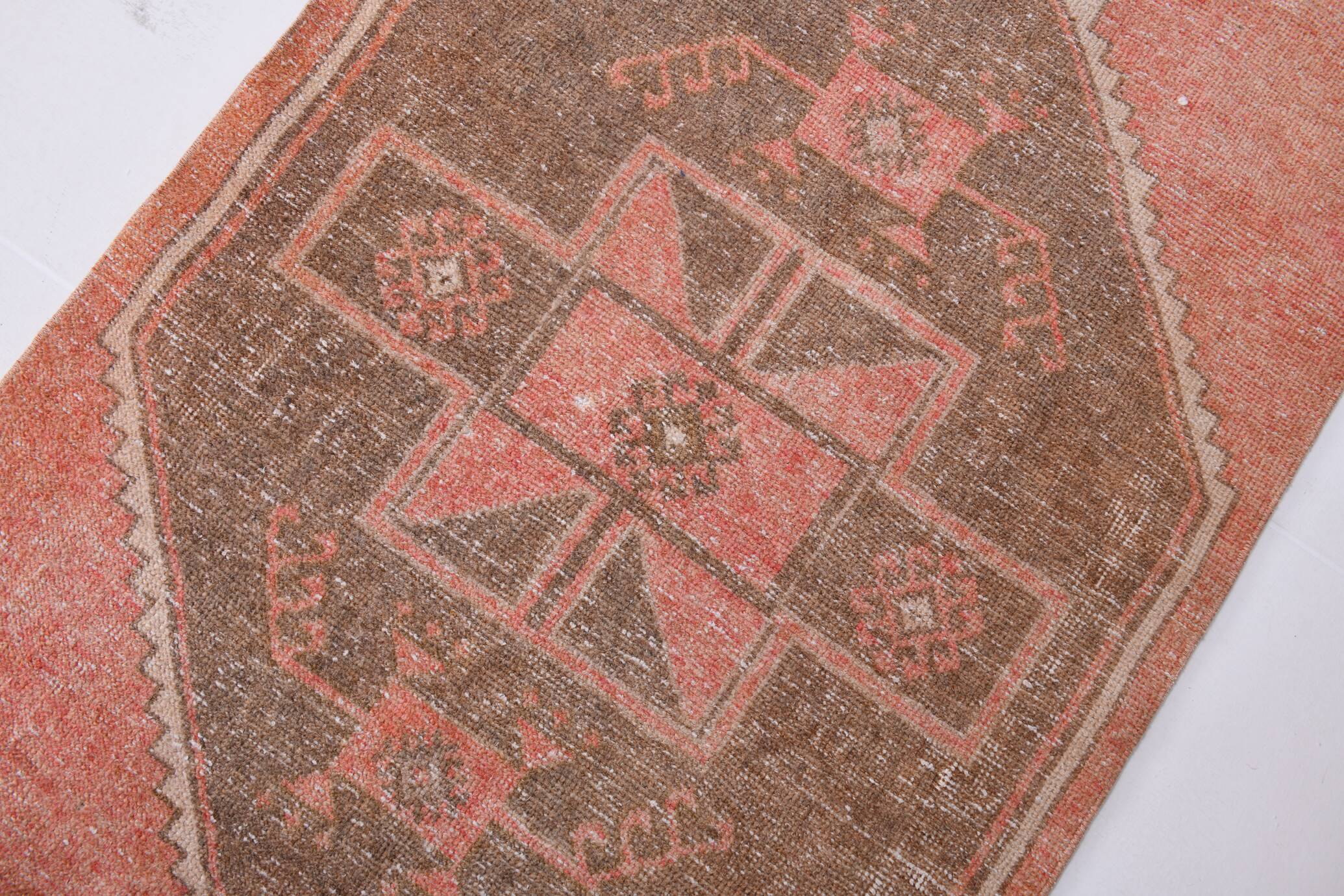 Turkish Salmon Brown Vintage Runner Rug, 91x362Cm