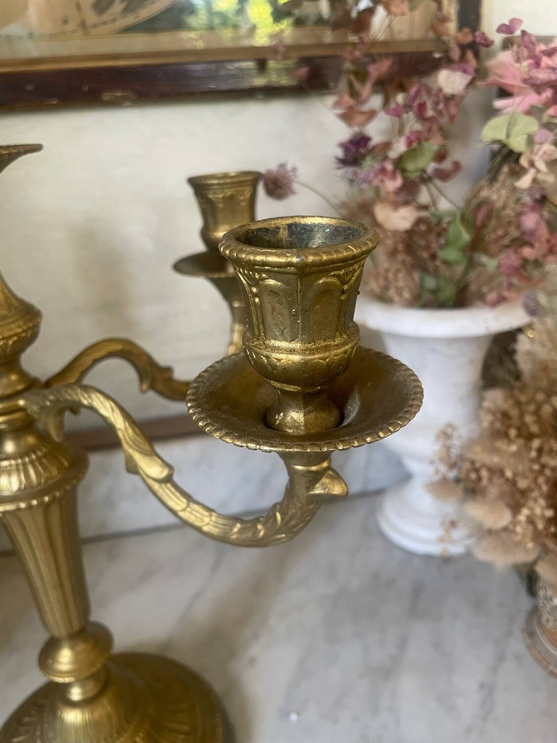 Antique 5-light brass candlestick