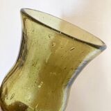 Bubbled glass vase, Biot style, moss green