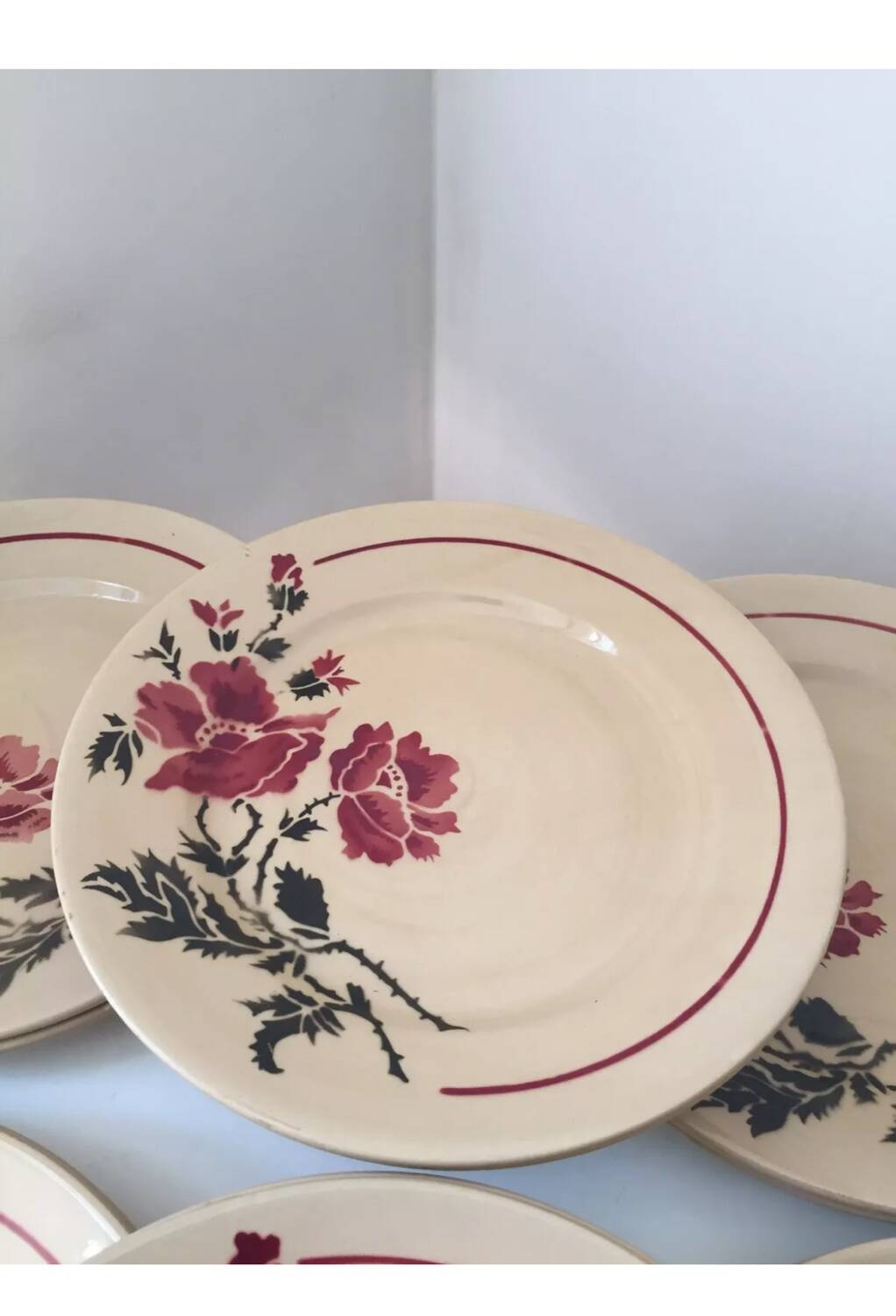 12 flower dessert plates Digoin Badonviller