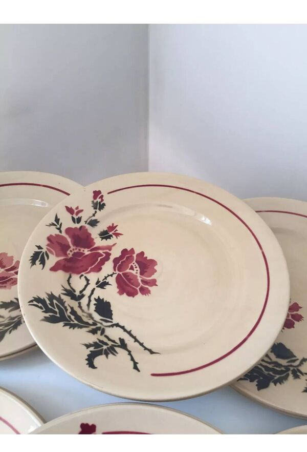 12 assiettes à dessert fleurs Digoin Badonviller