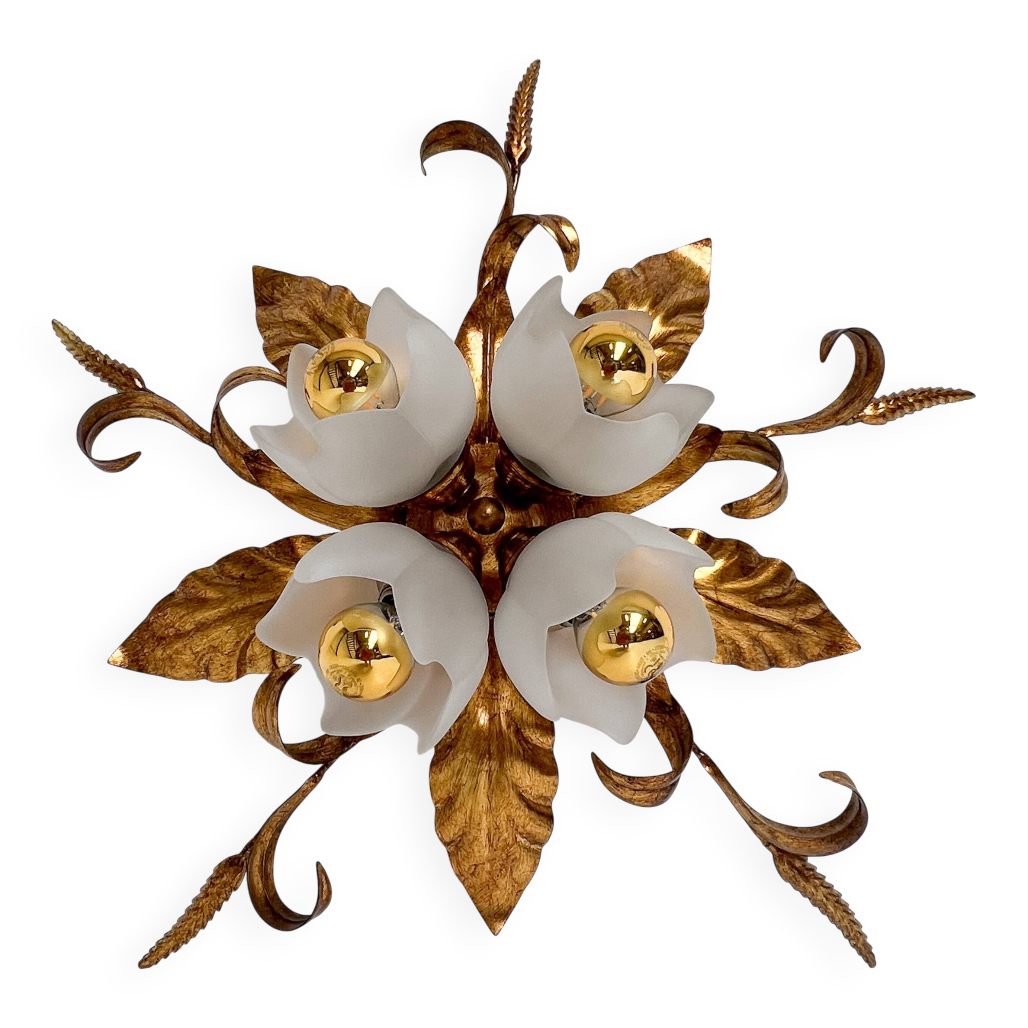 Gold plated XL ceiling lamp or wall lamp from Italy, 1970s