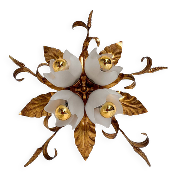 Plafonnier ou applique XL plaqué or d'Italie, années 1970