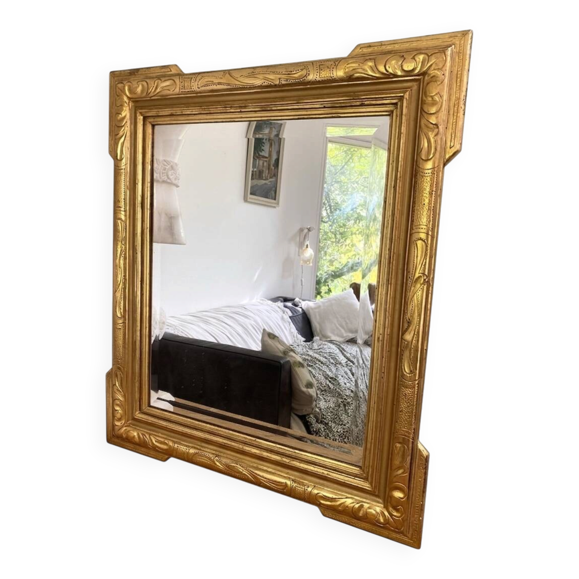 Superb antique bevelled mirror with "ears" – Louis-Philippe style – F