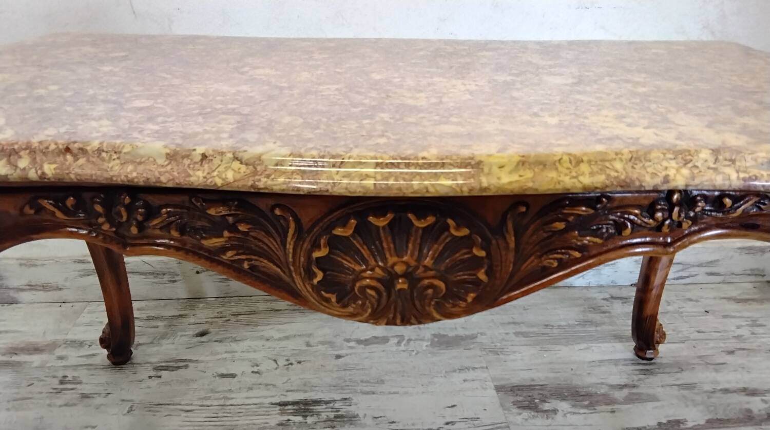 Wood and marble coffee table in Louis XV style