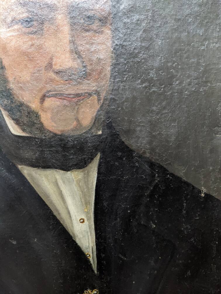 Old oil painting on octagonal canvas portrait countryside decoration