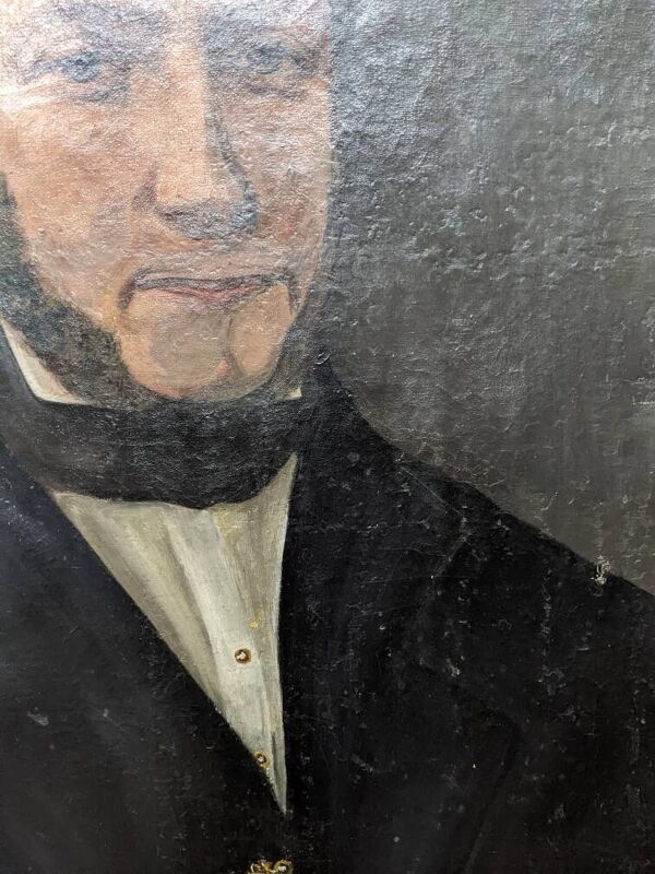 Tableau ancien huile sur toile octogonale portrait décoration campagne