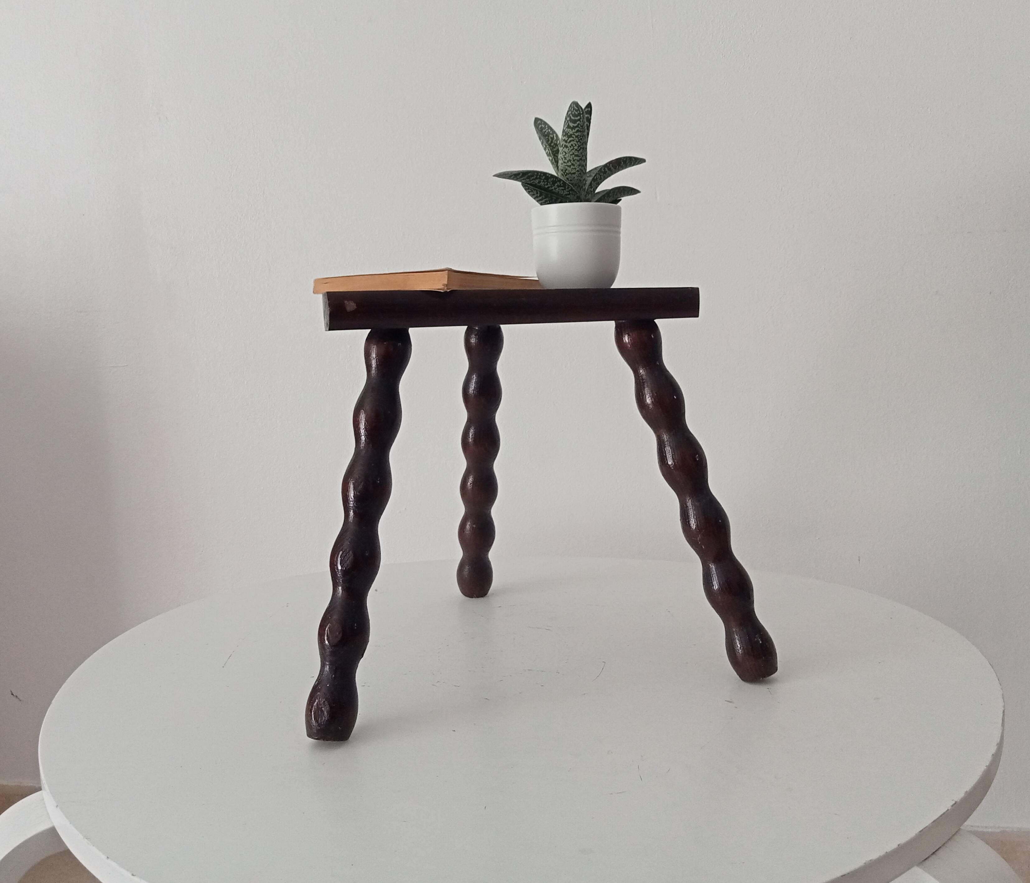Vintage turned wooden tripod stool