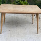 Scandinavian extendable dining table renovated in raw wood