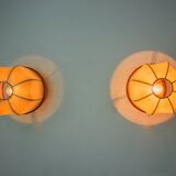 Pair of "cocoon" wall lights, resin and pine, Italy, 1970