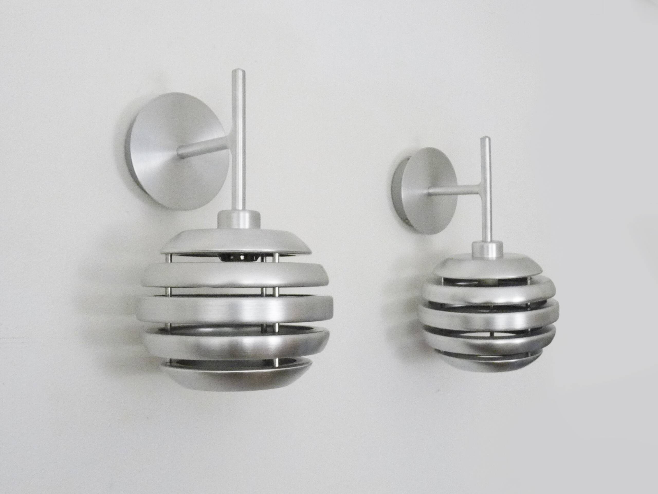 Pair of brushed aluminum Mercury wall lights by Eglo 90s