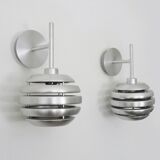 Pair of brushed aluminum Mercury wall lights by Eglo 90s