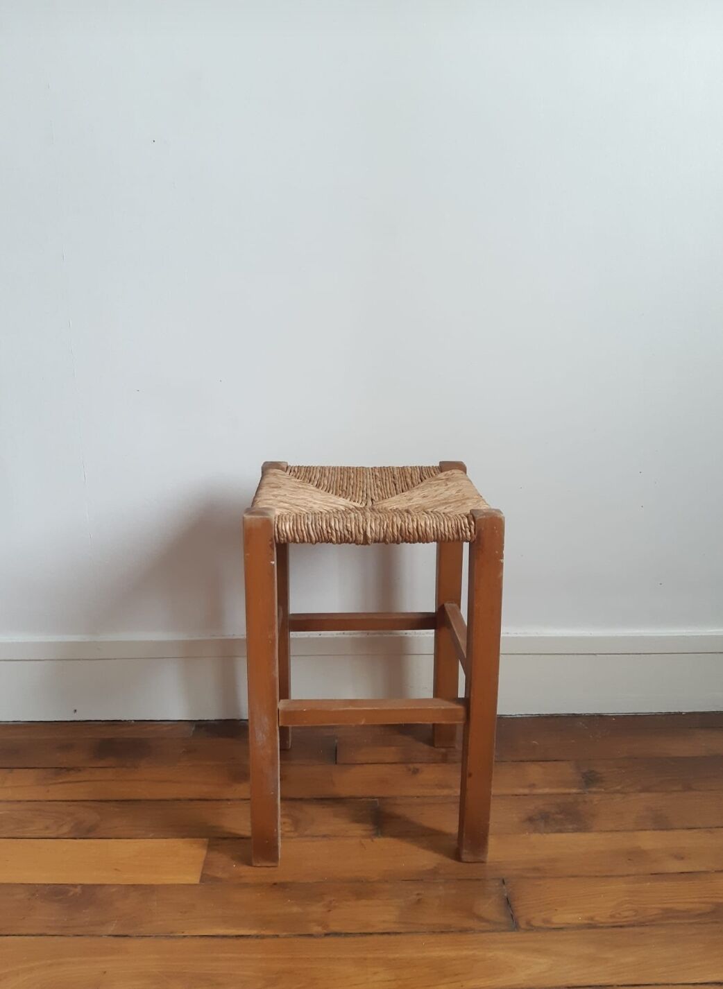 Wooden and straw stool