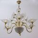 Mid-Century Modern Italian Murano Lattimo and Brass Chandelier, 1970s