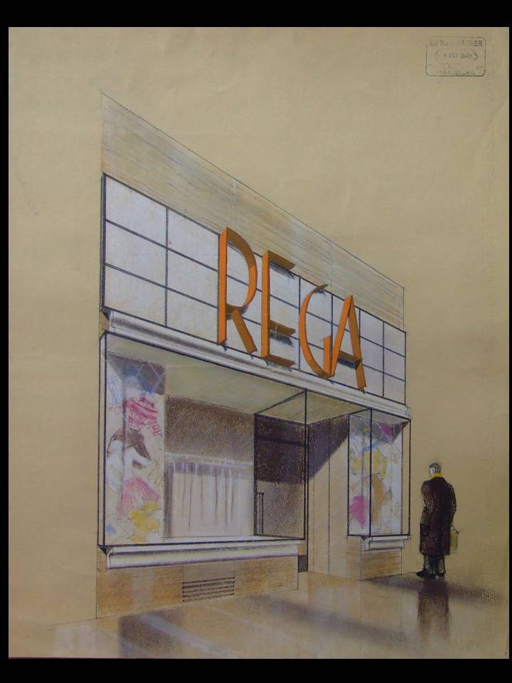 Boutique in Paris, Rega - large original architectural drawing - 1949 - Marc Saunier