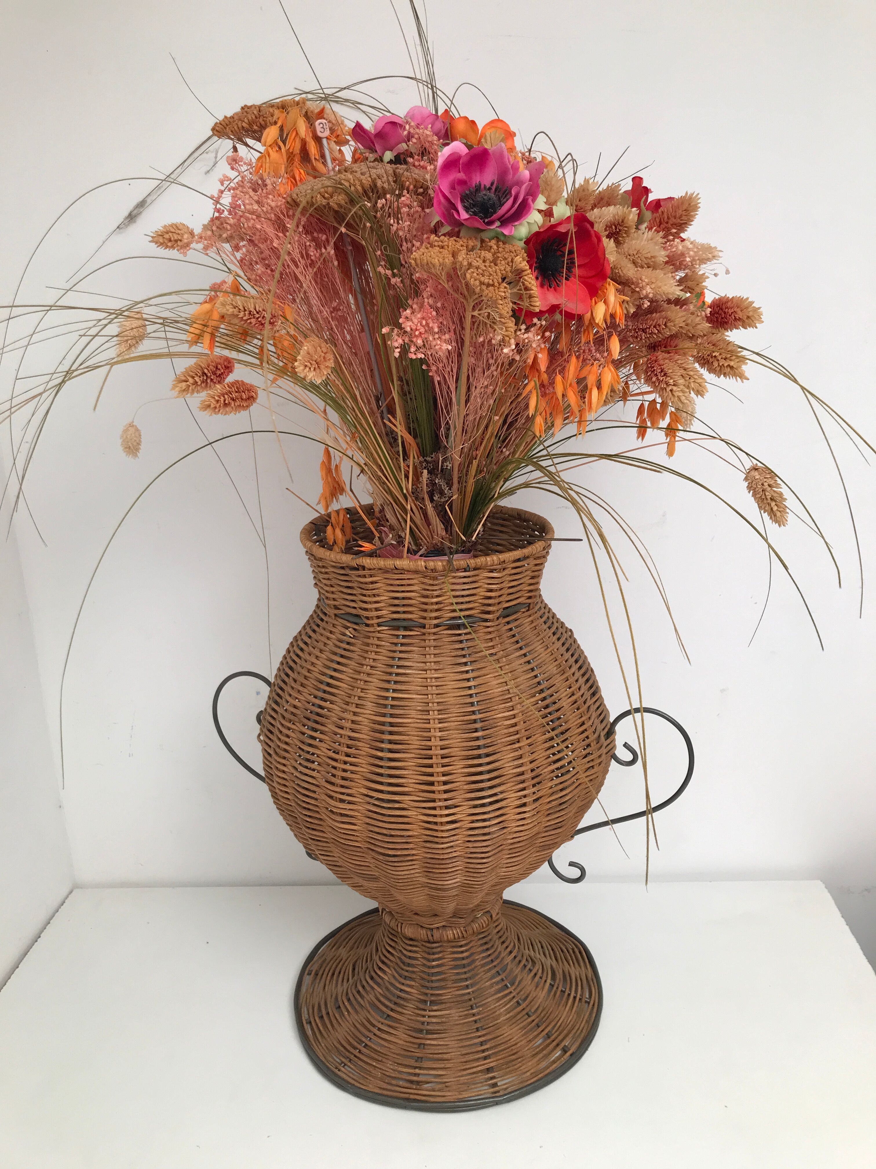 Vintage wrought iron wicker plant holder
