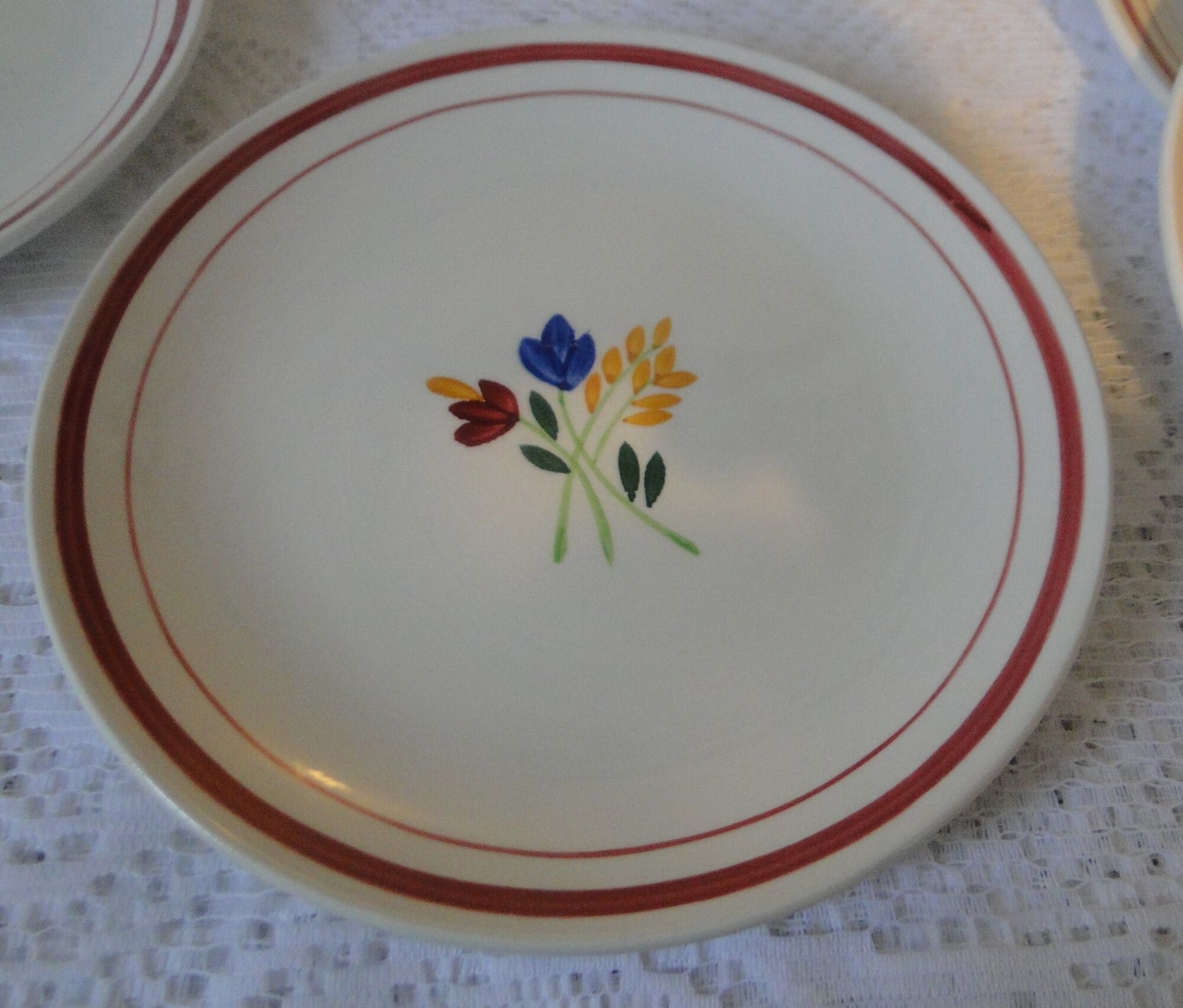 Dessert service Gien model jeannette painted a.la hand 1 dish 12 plates
