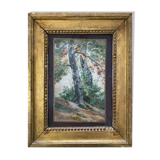 Tableau Aquarelle XIX° "Arbres" signé + cadre et verre d'époque