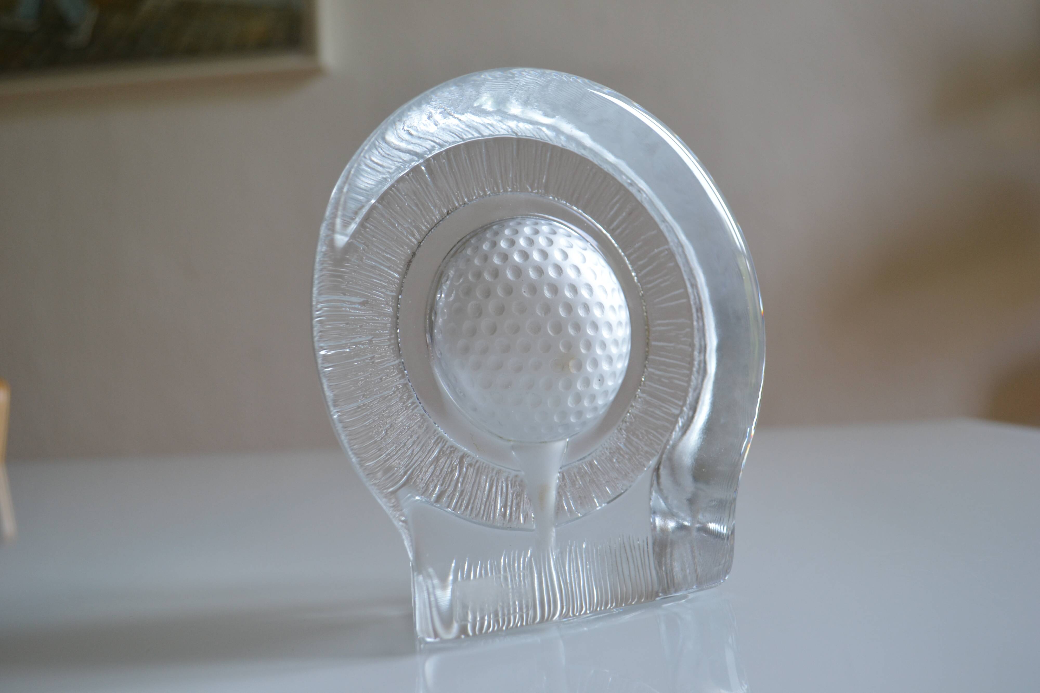 Golf crystal pocket emptier or paperweight by Nybro of Sweden