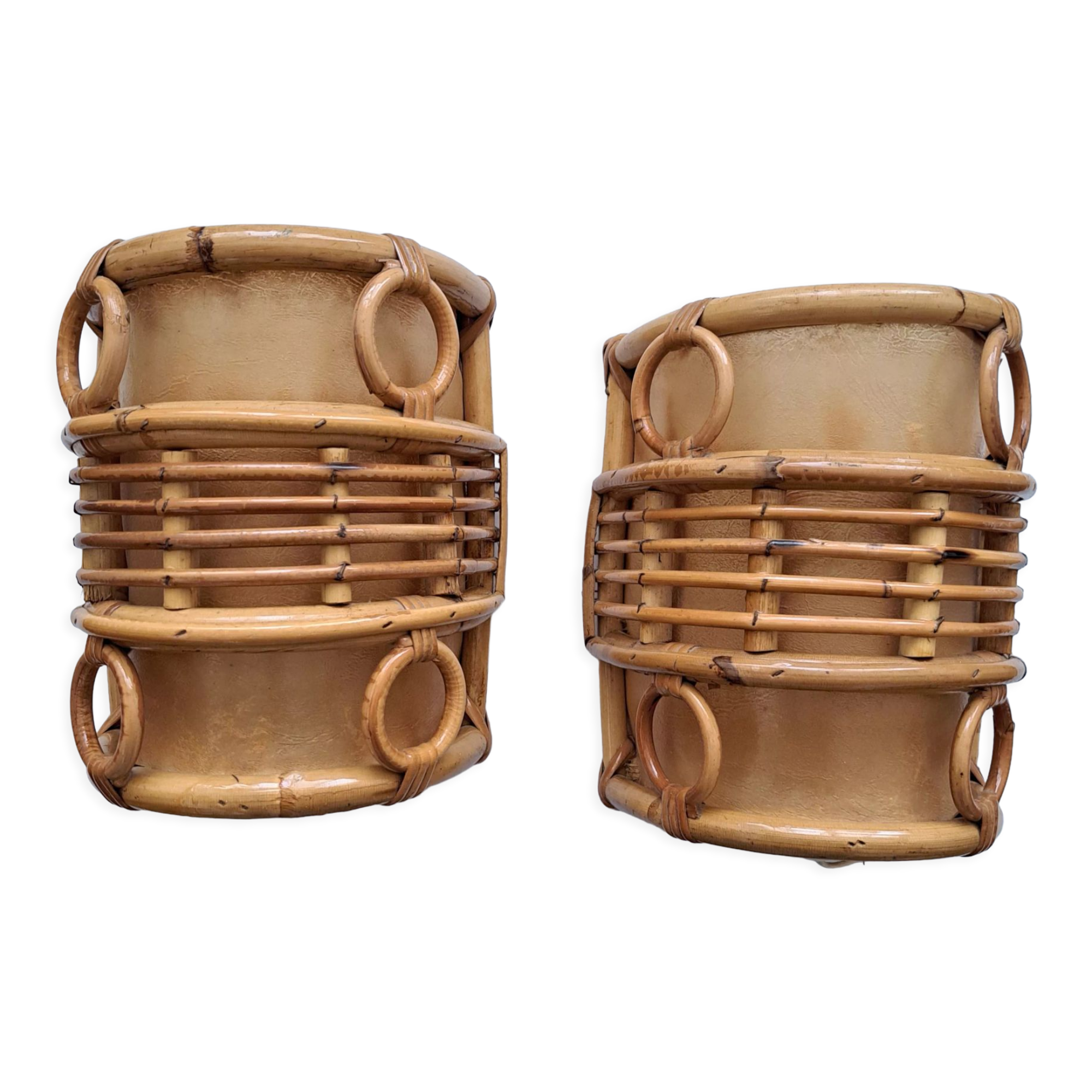 Pair of vintage bamboo sconces