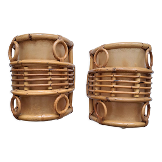 Pair of vintage bamboo sconces