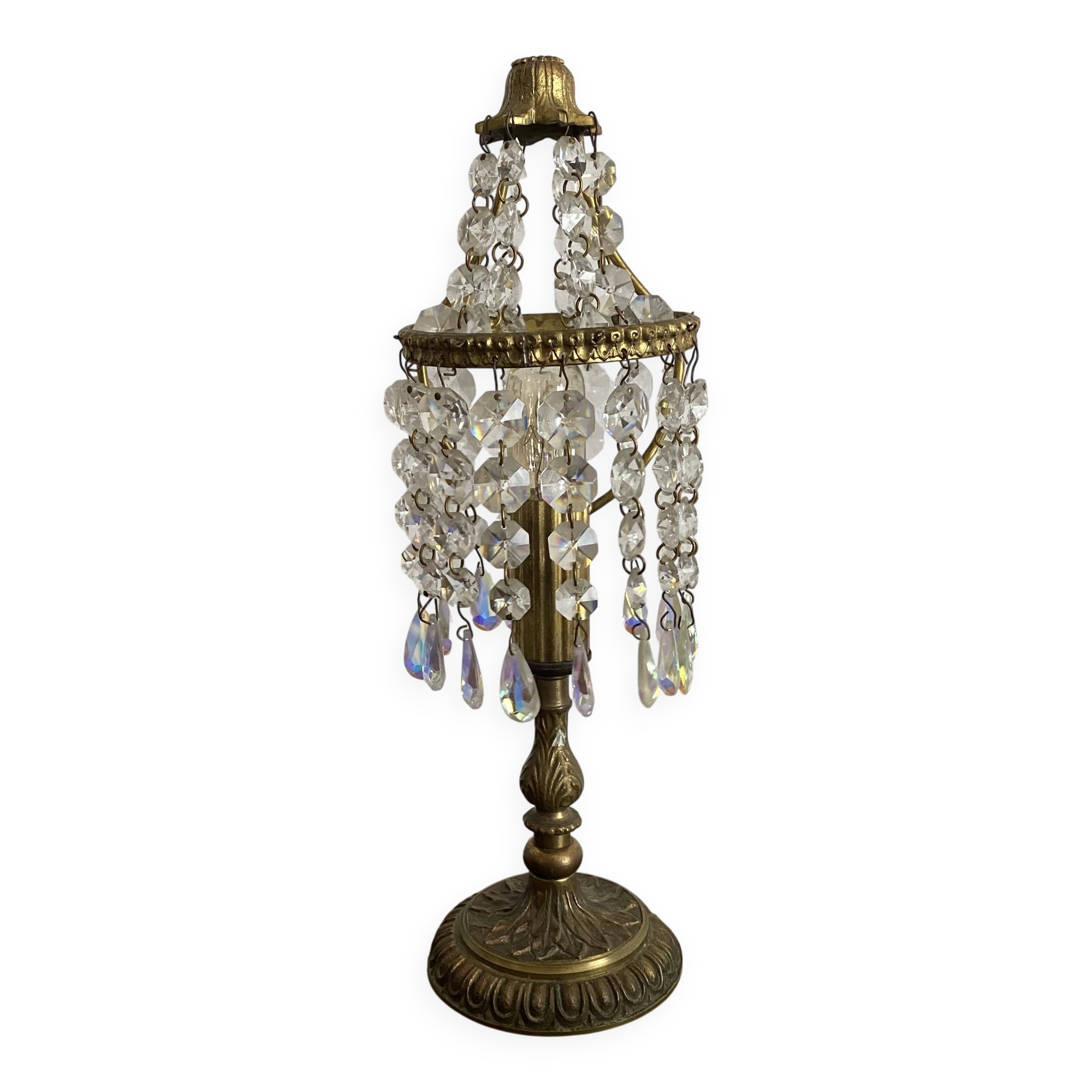 Lampe  pampilles et laiton doré  H 30 cm