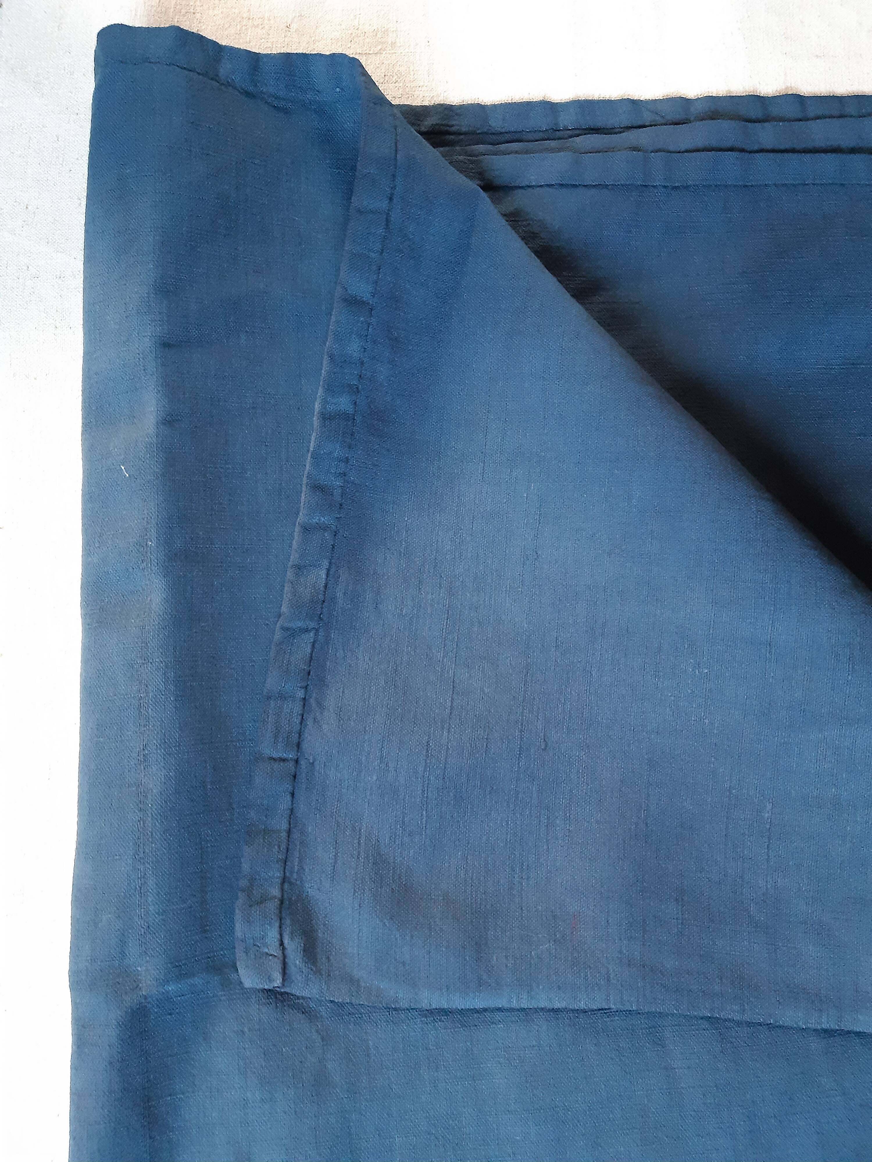Long linen cotton tablecloth dyed in indigo