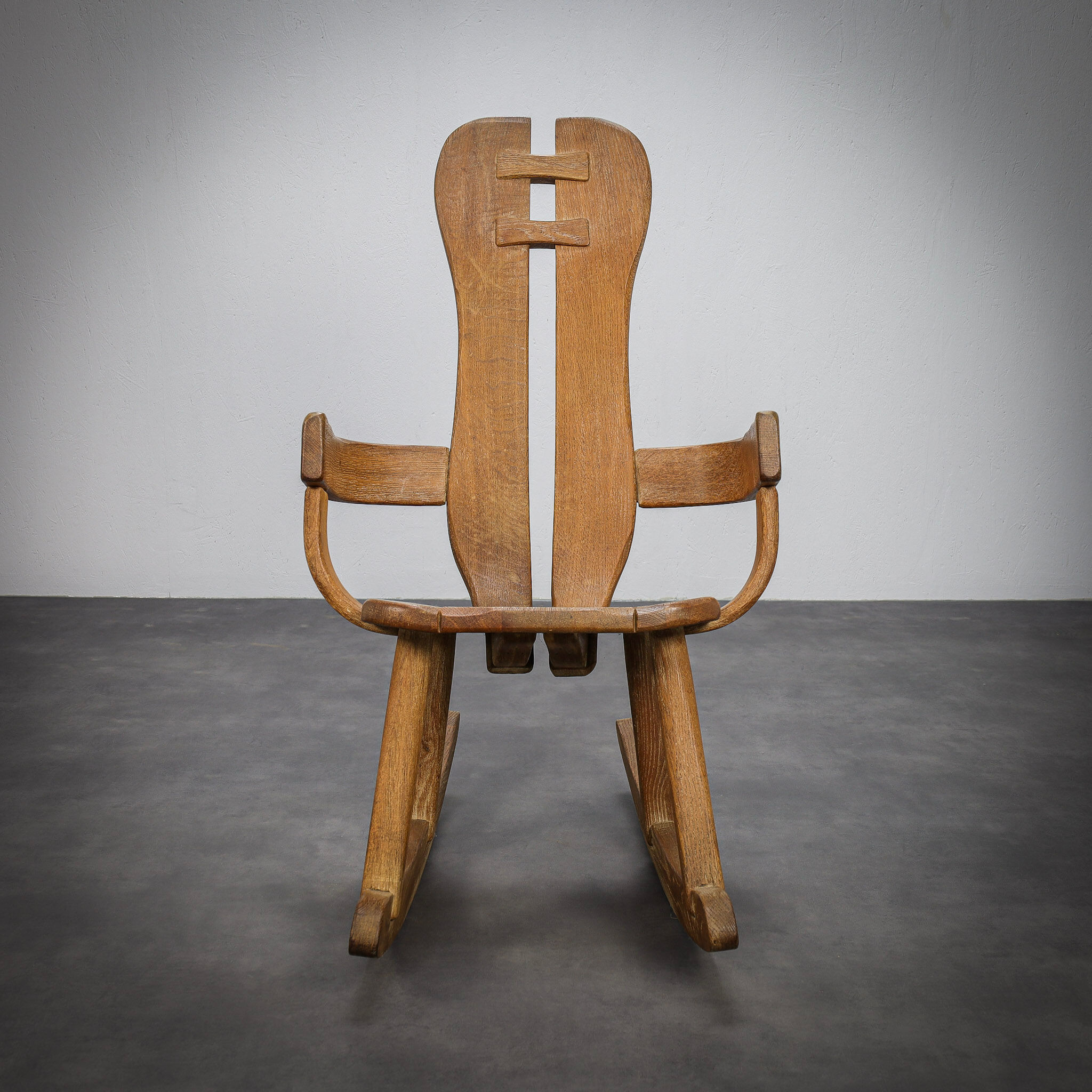 Brutalist Oak Rocking Chair by De Puydt, 1970s