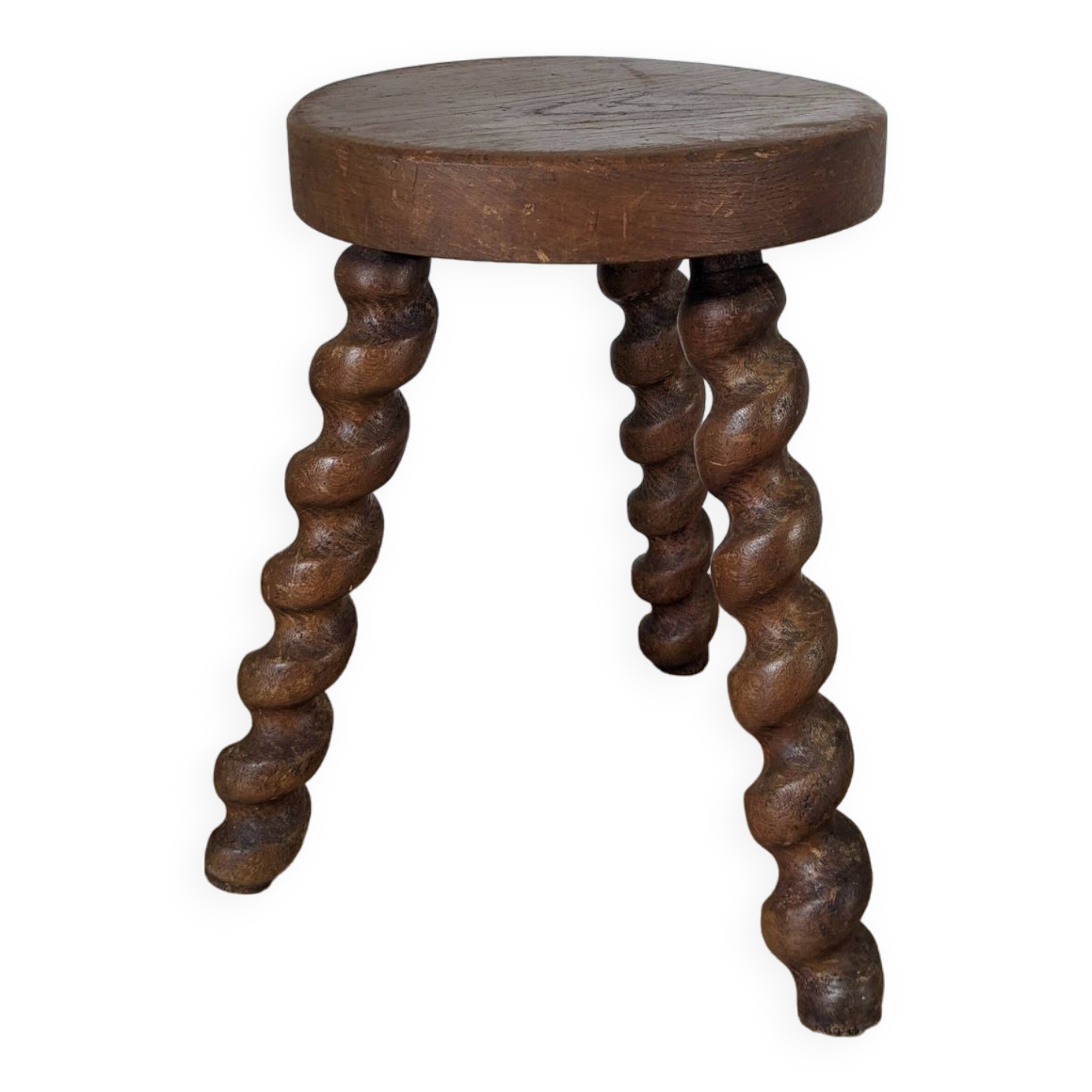 Tabouret de ferme tripode à pieds torsadés