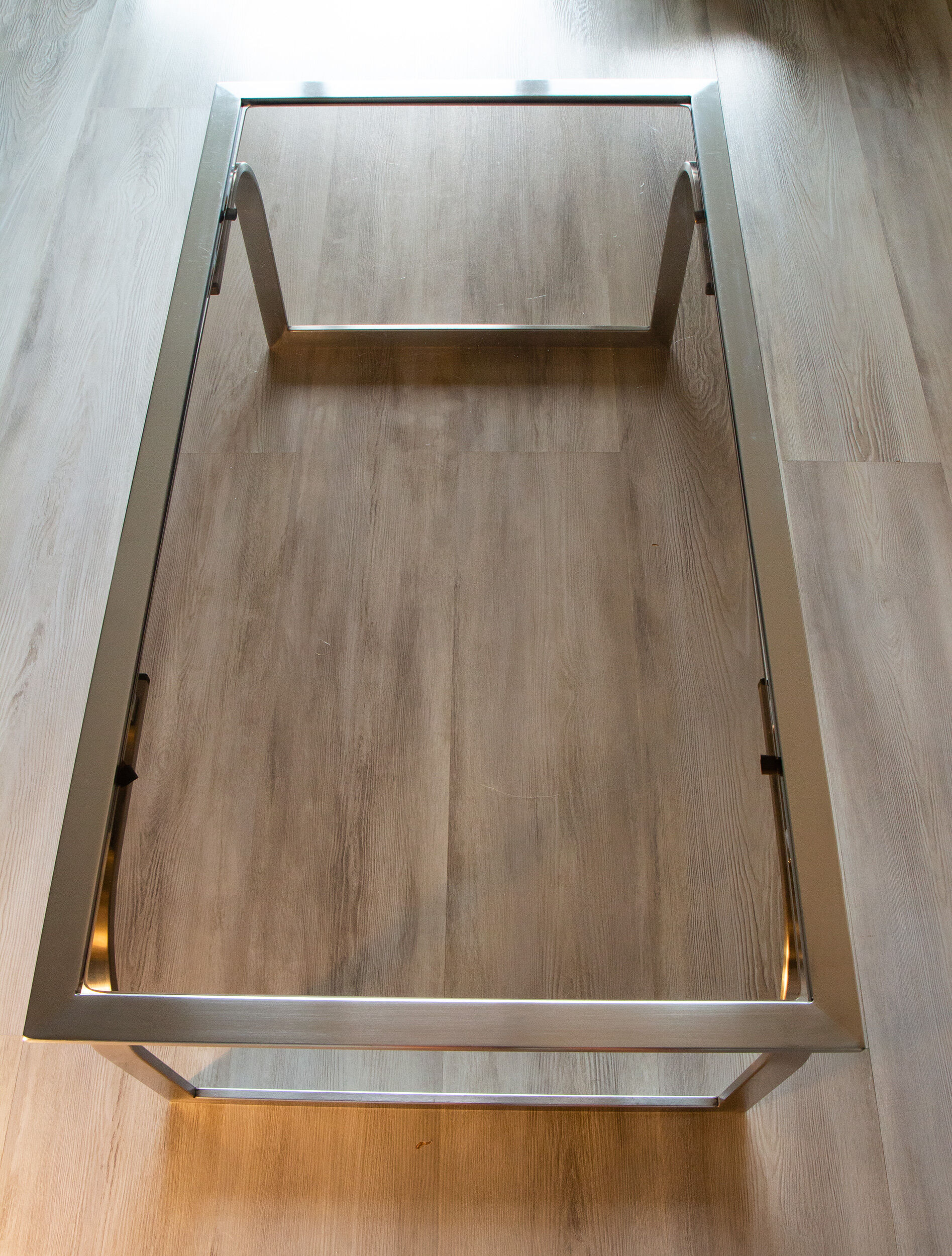 Coffee table 1970 smoked glass and metal