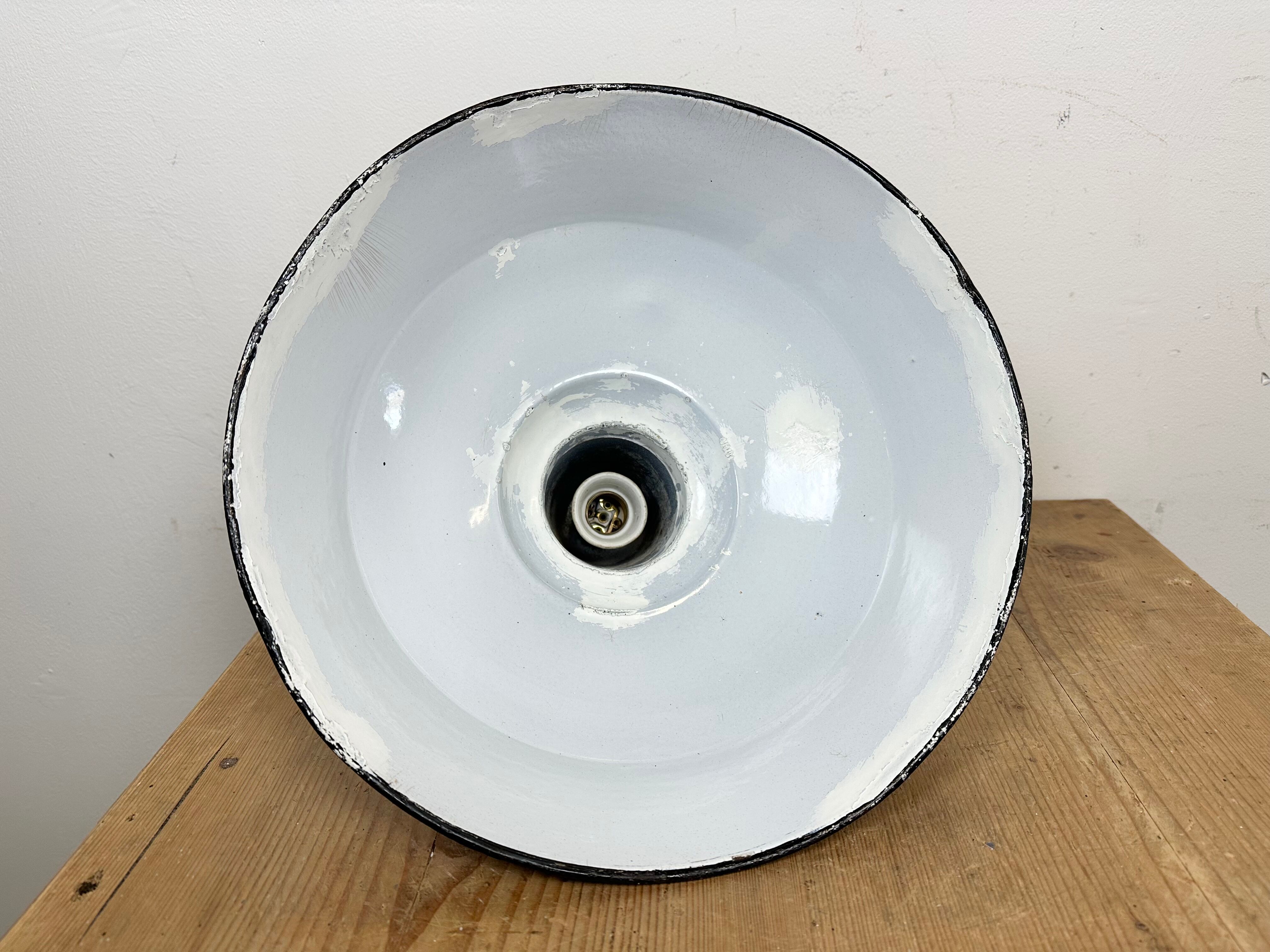 Industrial Black Enamel Factory Lamp with Cast Iron Top, 1960s